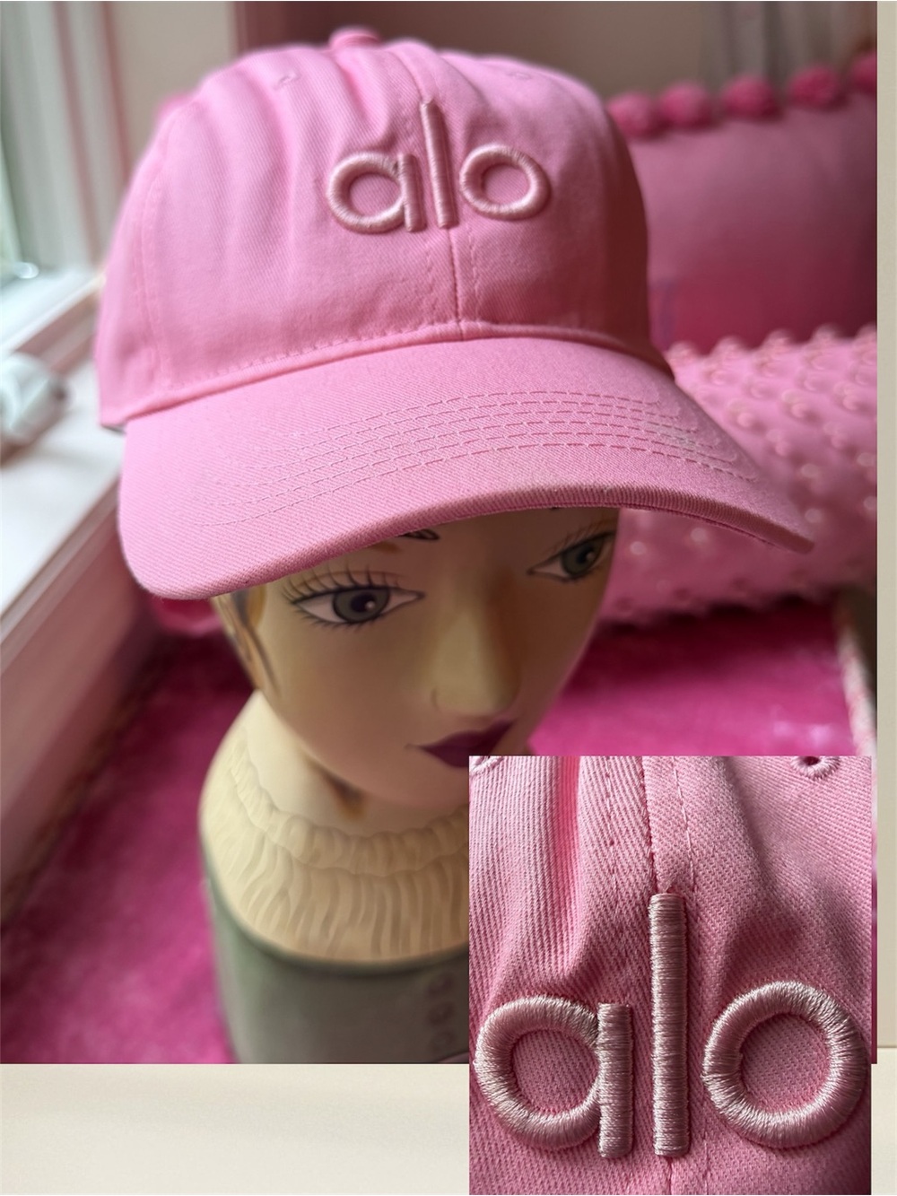 ALO Yoga Pink Embroidered women's
Logo Baseball Cap hat embroidery NEW gift teen